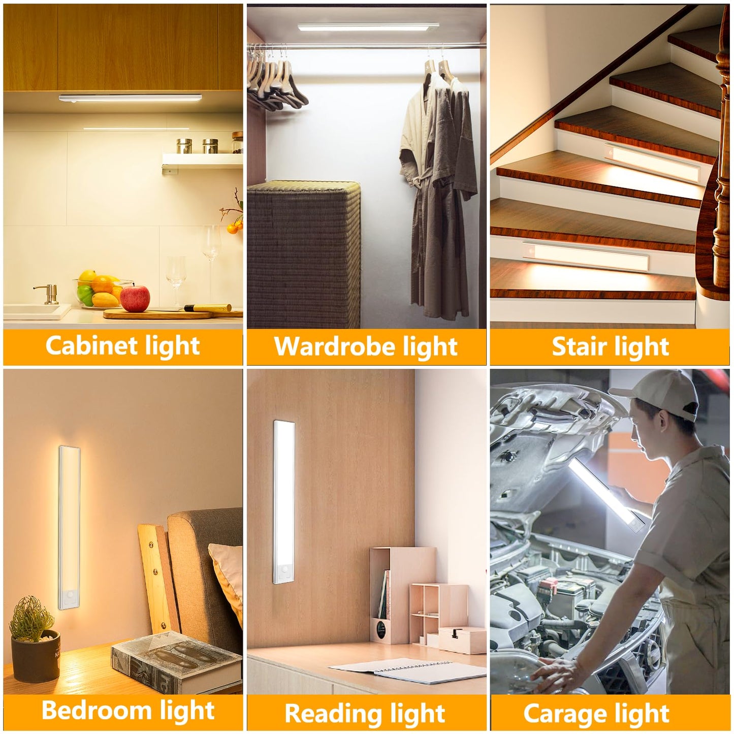 OUILA Under Cabinet Kitchen Lights, 64 LED [2 Pack] 3 Color Stepless Dimming Motion Sensor Lights Indoor, 1000mAh USB-C Rechargeable LED Lights for Cupboard, Kitchen