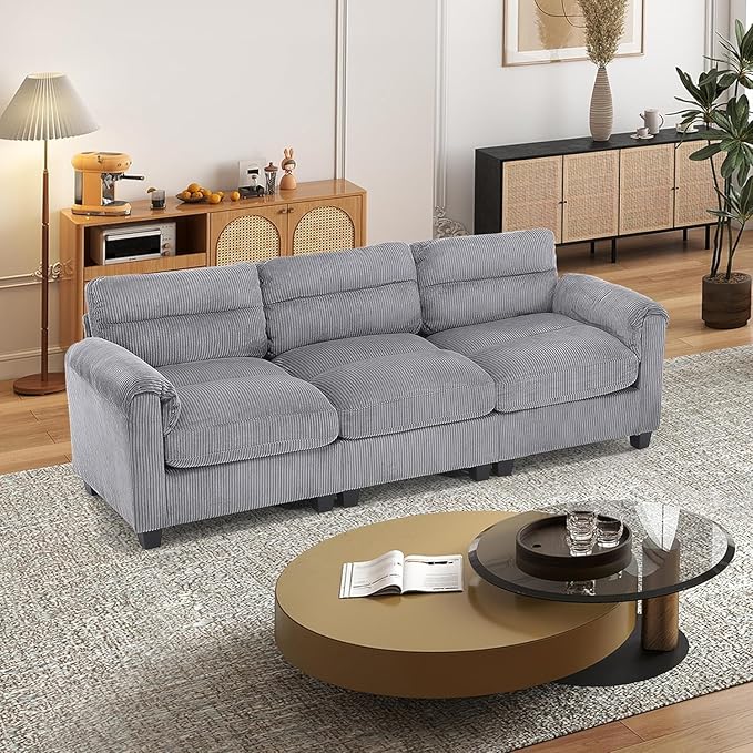 HAOMARKETS Corduroy Sofa Set, Comfy 3-Seater Couches