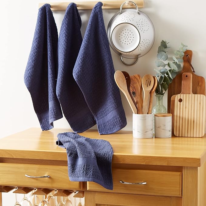DII Basic Terry Collection Waffle Dishtowel Set, Solid French Blue, 4 Piece