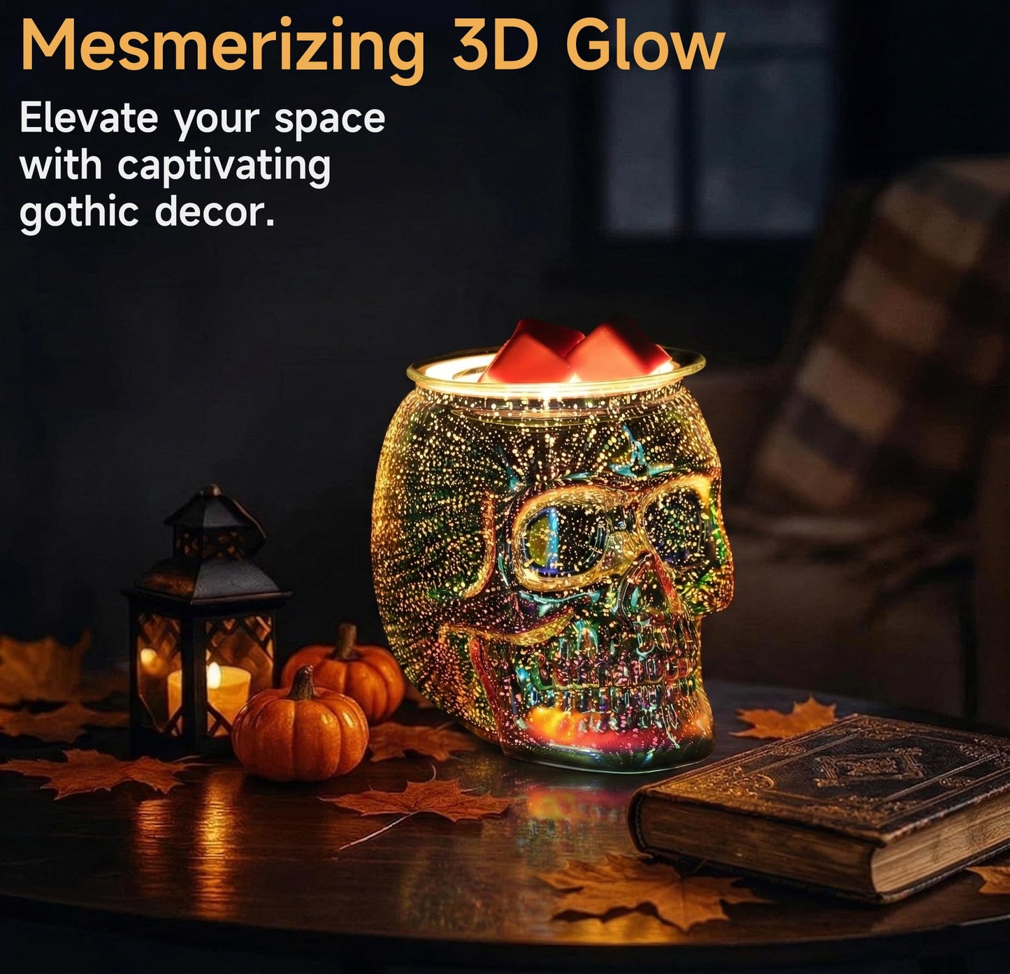 Threeight Skull Wax Melt Warmer Electric, Gothic Home Decor Night Light, Wax Burner for Scented Wax, Unique 3D Rainbow Skull Gifts