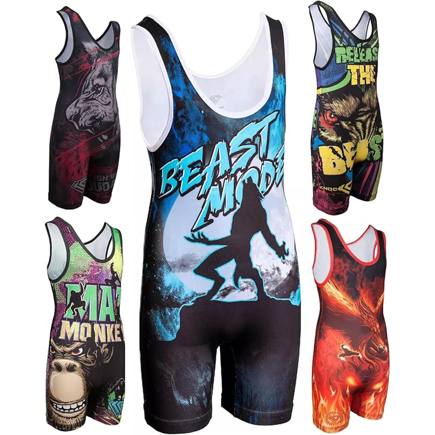 KO Sports Gear Unisex Wrestling Singlet for Adult Wrestlers - Wrestling Singlet for Men & Women - Bold Durable Uniform, Stretchy Breathable Material - Beast Mode, Adult X-Small