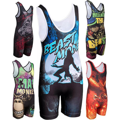 KO Sports Gear Unisex Wrestling Singlet for Adult Wrestlers - Wrestling Singlet for Men & Women - Bold Durable Uniform, Stretchy Breathable Material - Beast Mode, Adult X-Small