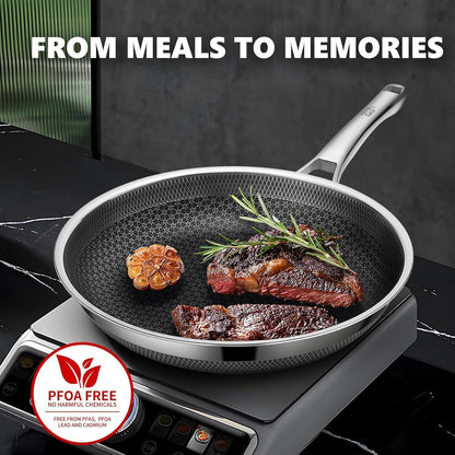 OATOFP Non Stick Frying Pans Set with Lids, Hybrid Skillet Set Nonstick (8+10+12inch), Pans for cooking, PFOA Free Stainless Steel Kitchen set, Dishwasher and Oven-Safe Cookware Sets