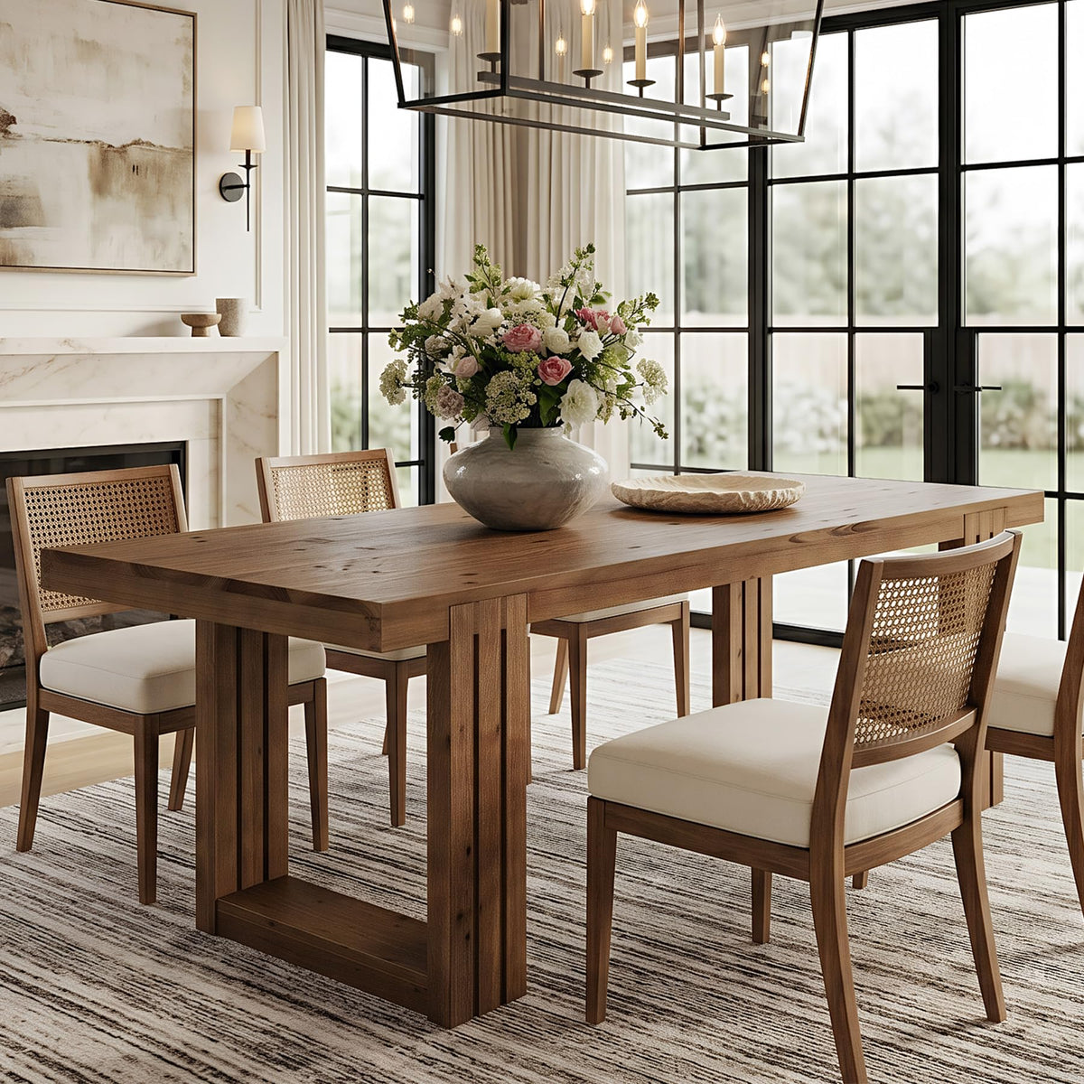 LITTLE TREE Solid Wood Dining Table, 61.8” Dining Table for 4-6 People, Rectangular Wood Kitchen Table, Farmhouse Dinner Table with U-Shaped Legs for Kitchen, Dining Room, Kitchen, Rustic Brown