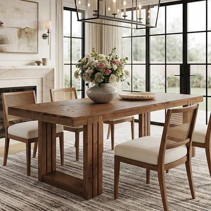 LITTLE TREE Solid Wood Dining Table, 61.8” Dining Table for 4-6 People, Rectangular Wood Kitchen Table, Farmhouse Dinner Table with U-Shaped Legs for Kitchen, Dining Room, Kitchen, Rustic Brown