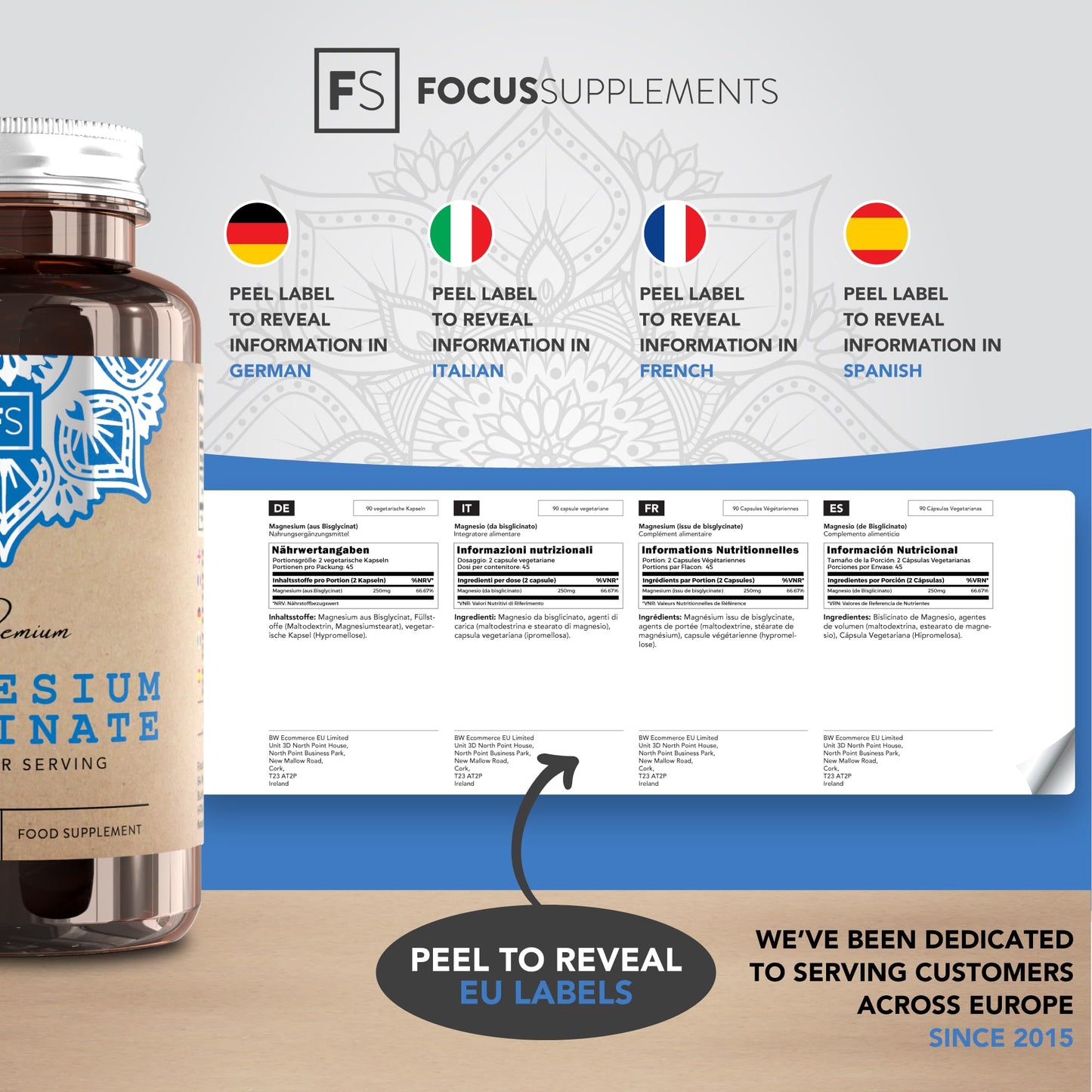 FS Magnesium Glycinate | 90 Magnesium Glycinate Supplements - 250mg Mag Bisglycinate per Serving | High Strength Capsules | Non-GMO & Allergen Free | Made in The UK