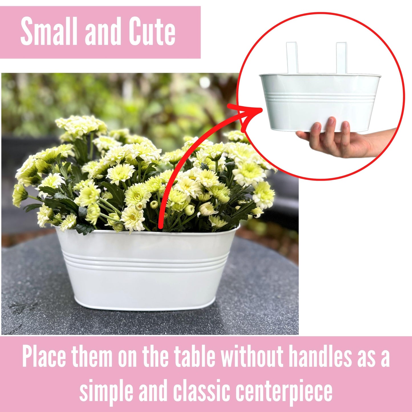 LaLaGreen Outdoor Rail Planter (10 Pack, 9.8 Inch) Small and Cute White Metal Iron Hanging Flower Pot Deck Railings Fence Buckets Countryside Style Wall Mount Window Box Plant Holder Hooks Porch Decor