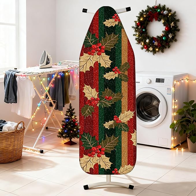 Nuxovilar Ironing Board Cover Winter Holly Pattern Polyester 15x54 Inches