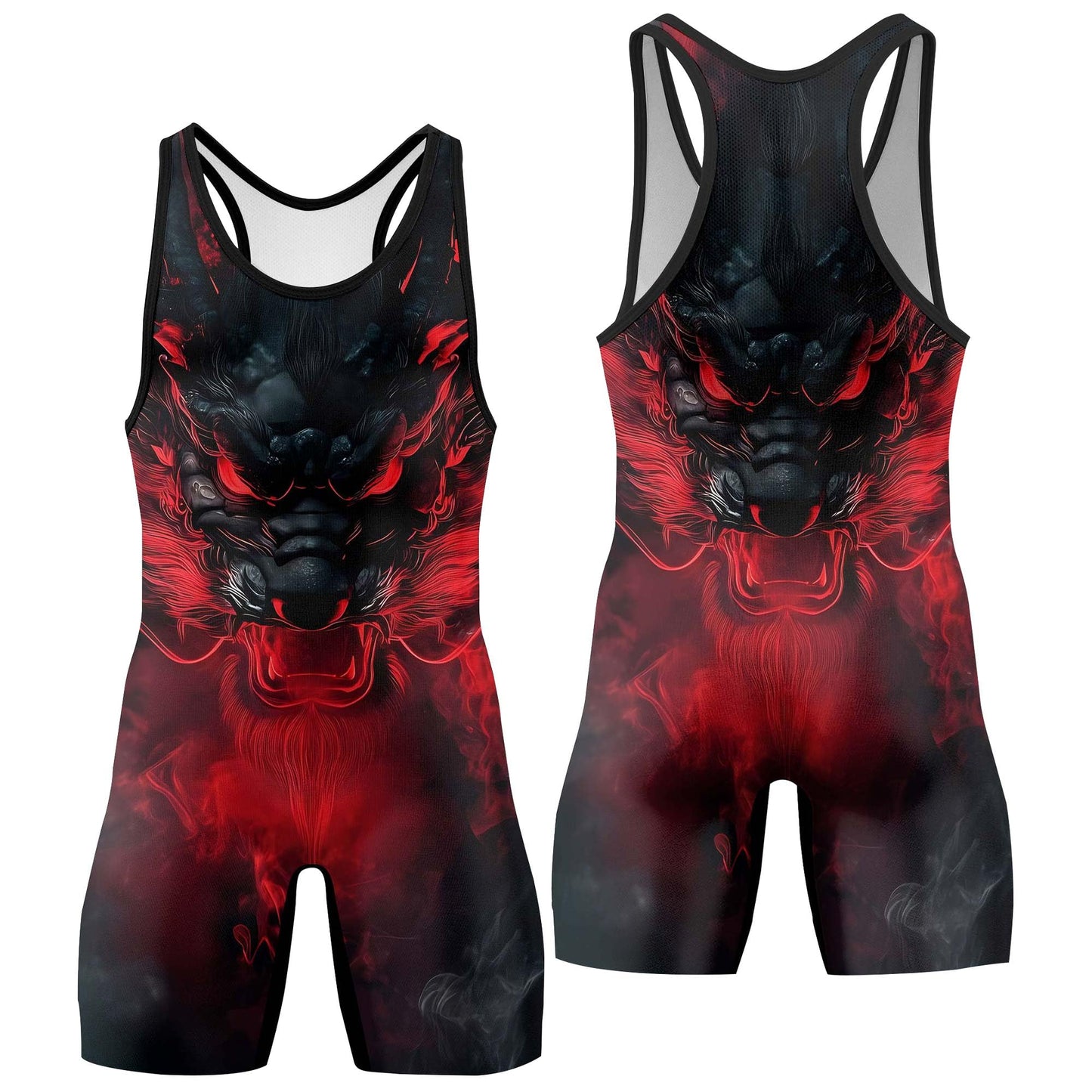 BATTLEGEND Dragon Men's Wrestling Singlet, Wrestling Outfits for Men, Cool & Breathable Freestyle Singlet (Abyssal Dragon, X-Small)