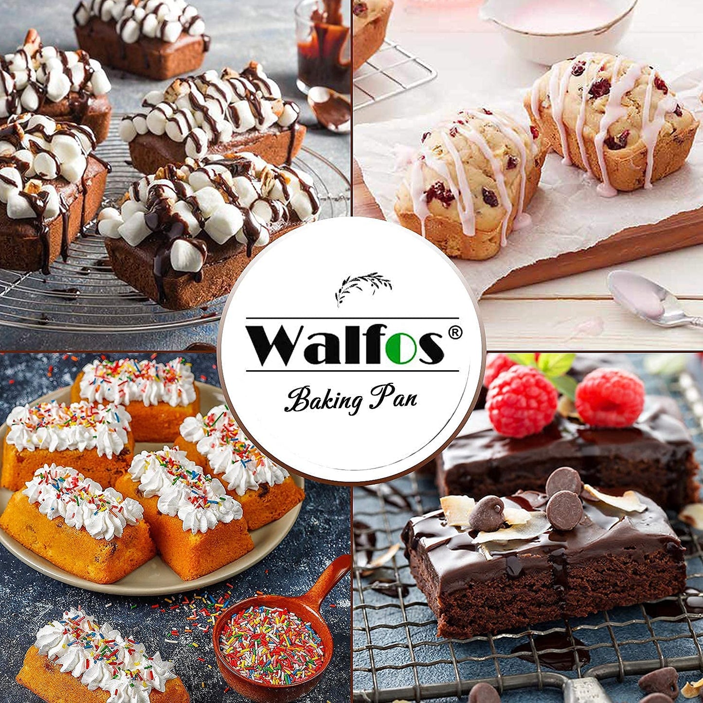 Walfos Silicone Mini Loaf pan, 12 Cavities Mini Bread Pan Brownie Pan, Food Grade & Non-Stick, Ideal for Mini Bread, Brownie, Cornbread, Cheesecake & Chocolate, Set of 2