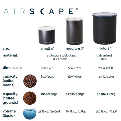 AirScape Kilo Coffee Storage Canister - Set of 3 - Large Food Container - US Patented Airtight Lid 2-Way Valve Preserve Food Freshness, Holds 2.2 lb Dry Beans (Large Kilo, Matte Black, White & Gray)