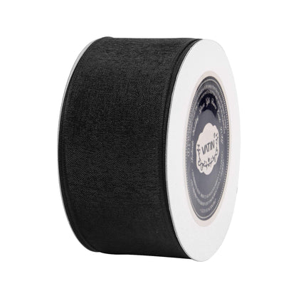 VATIN Black Organza Wired Ribbon, 1-1/2" Black Sheer Ribbon with Metallic Edge for Christmas Tree Decoration Gift Wrapping Wedding Crafts -25 Yards