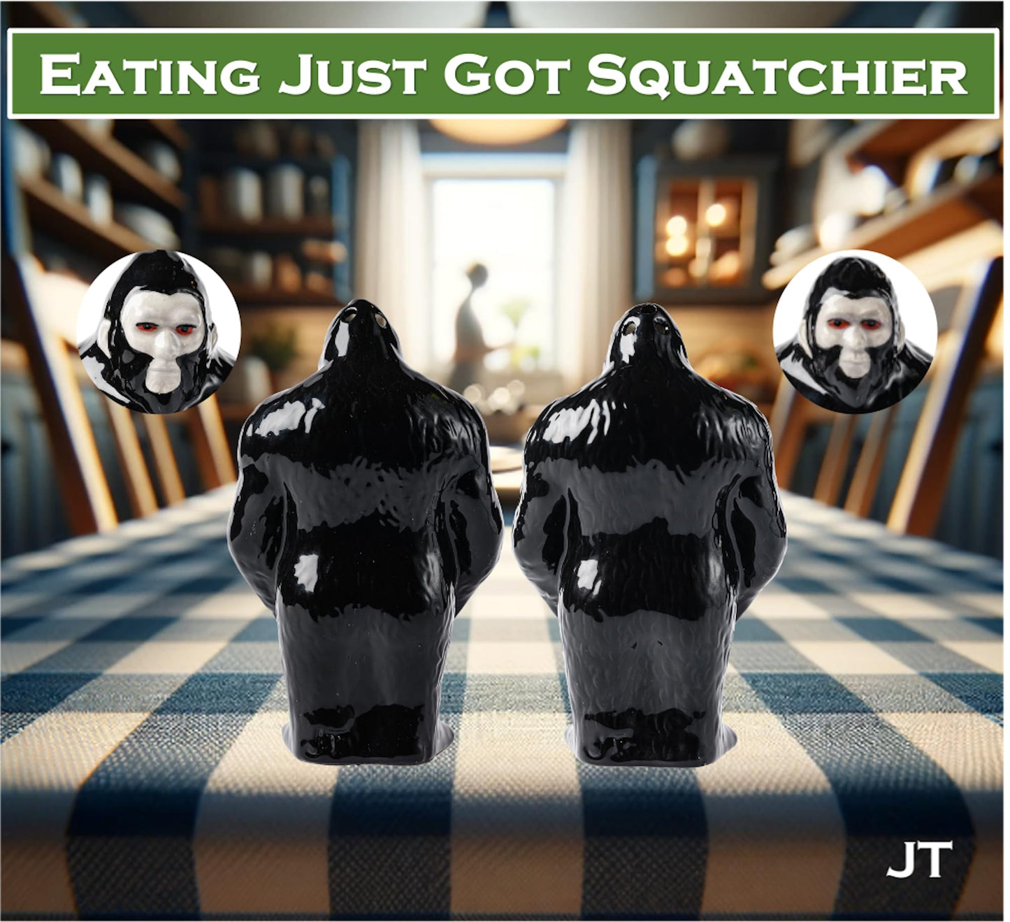 Bigfoot Ceramic Salt and Pepper Shaker Set – Unique Funny Big Foot Sasquatch Gifts for Adults Men and Women – Novelty Gag Cryptid Gifts for White Elephant Party
