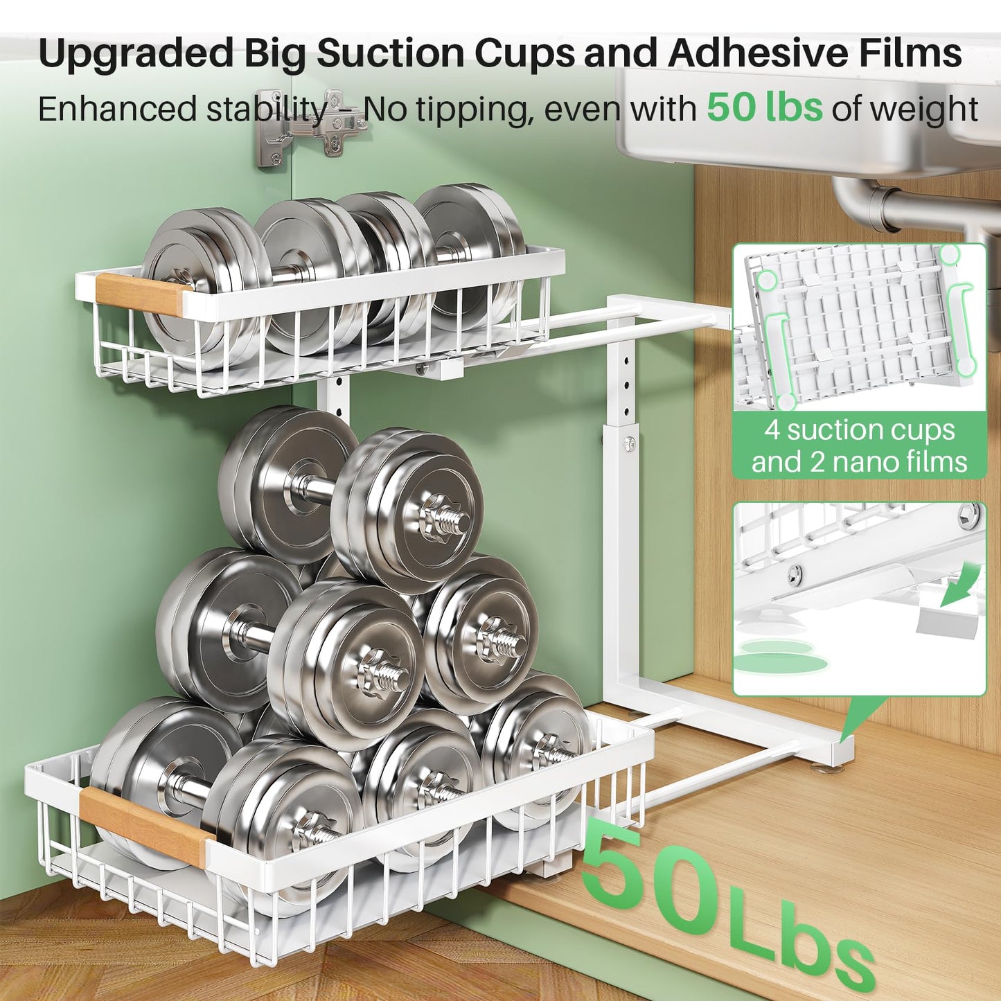 Under Sink Organizer, 2 Packs 2 Tier Under Sink Organizers and Storage, Slide out Pull out Cabinet Organizer Shelf, Metal Sliding Drawer for Kitchen Bathroom Pantry Cabinet Closet Organization Rack