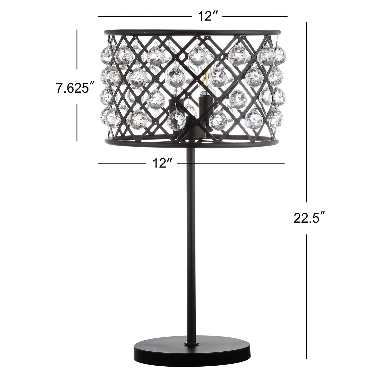 JONATHAN Y 22.5" Oil Rubbed Bronze 2-Light Crystal and Iron Table Lamp, Modern Glam Bedside Nightstand Lamp with Clear Crystal Spheres, UL Listed, LED Bulbs Included JYL9022A