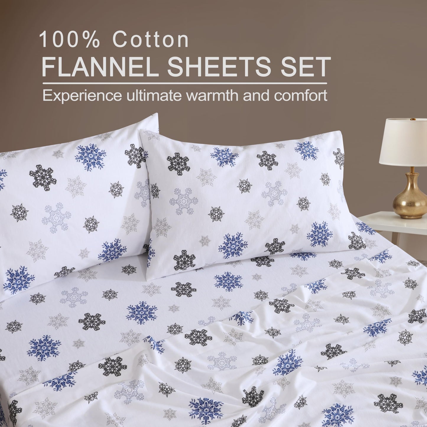 ZOYER Flannel Sheets Full Size - 100% Cotton Double Brushed Bed Sheets Set, Deep Pockets 16 Inches, All Seasons Breathable & Extra Soft Full Sheets, Warm & Cozy, 4 Piece, White Snow