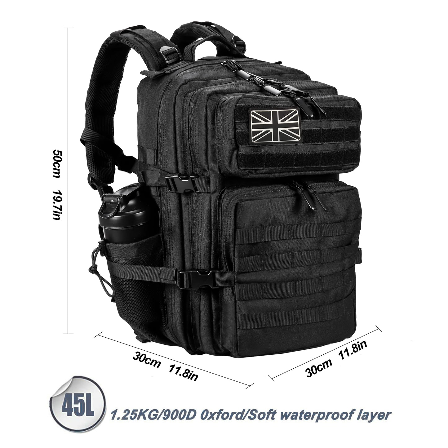 LHI Military Tactical Backpack for Men and Women 45L Large waterproof Rucksack for School, Hiking, Trekking, Hunting