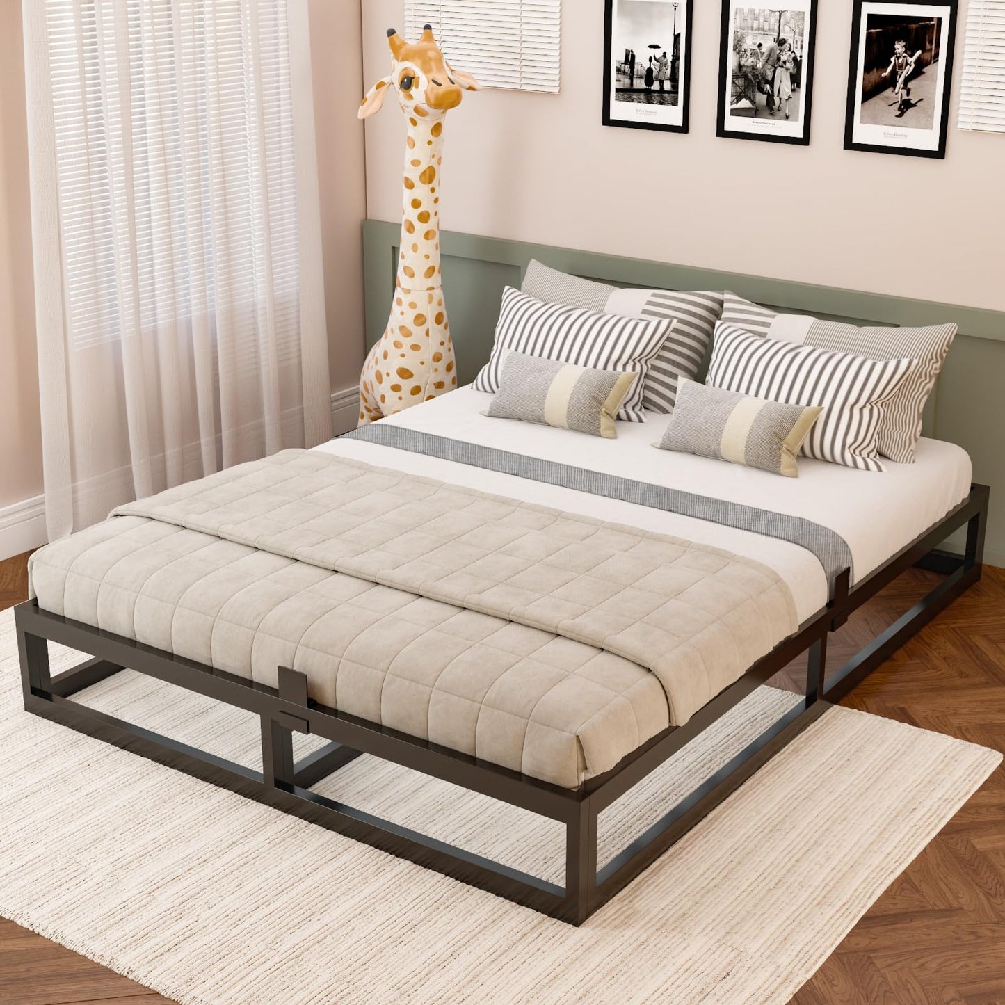 Bilily 10 Inch Full Size Bed Frame with Steel Slat Support,Low Profile Full Metal Platform Bed Frame Support Mattress Foundation,Heavy Duty,No Box Spring Needed,Easy Assembly,Noise Free