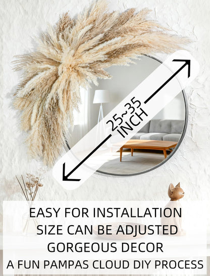 Fluffy Boho Wall Decor - DIY Pampas Grass Kits,Need to Assemble,Decorative Pampas Cloud,Mirror Decorative,for Entryway Bedroom Living Room Bathroom House Warming Gifts New Home Essential