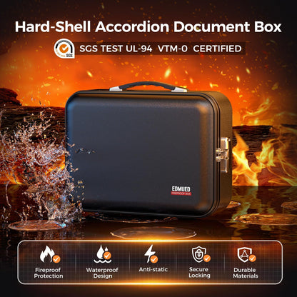 EDMUED Fireproof Document Box with Combination Lock, Fireproof Water Resistant Hard Case Safe Box for Important Documents Certificates Laptop Passports