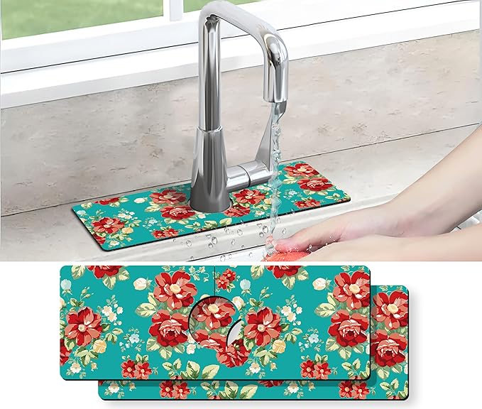 Kitchen Sink Splash Guard Faucet Mat -2 PC Super Absorbent Fast Drying Mat Sink