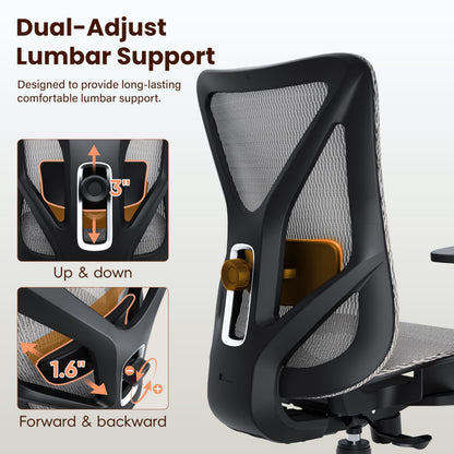 MOLENTS Ergonomic Office Chair, Mesh Computer Desk Chairs with Adjustable Lumbar Support, 3D Armrest, Tilt Function, Comfy Wide Seat, Executive Work Task Chair for Company & Home, Gaming Chair (Grey)