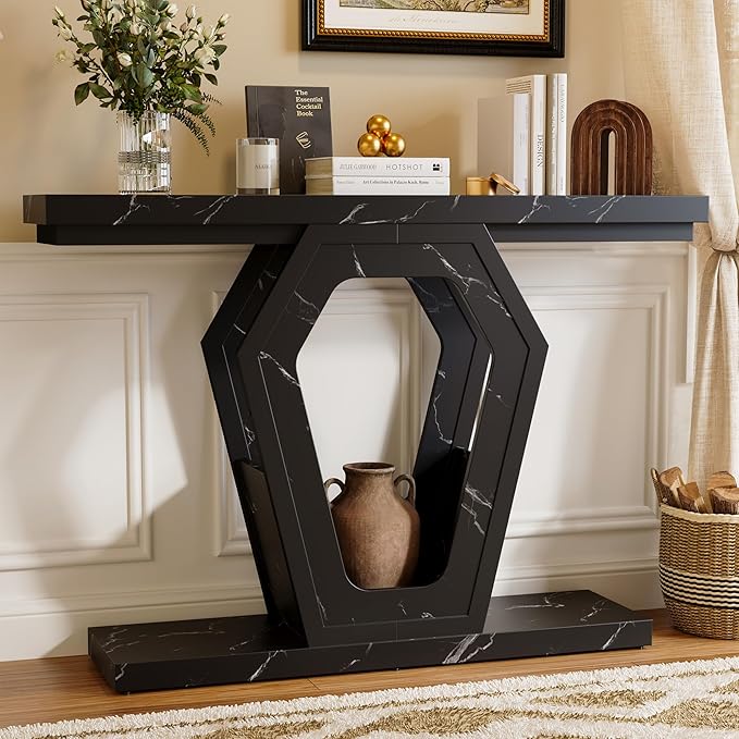 FUSUNBAO 47.3" Console Table, Openwork Bracket Sofa Table, Wood Narrow Entryway