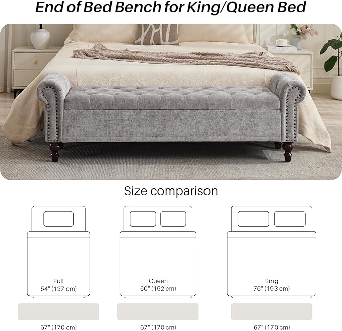 SOFTHION Storage Bench for Bedroom, Upholstered Chenille Storage Ottoman