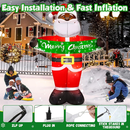 zukakii 7FT Christmas Inflatables Black Santa Claus Inflatable Outdoor Decorations with Built-in LED Light Christmas Blow Up Yard Decorations for Indoor Home Christmas Party Holiday Decor