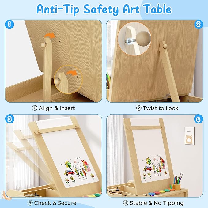 5-in-1 Kids Art Table and Chairs, Toddler Table and Chair Set, Craft Play Desk