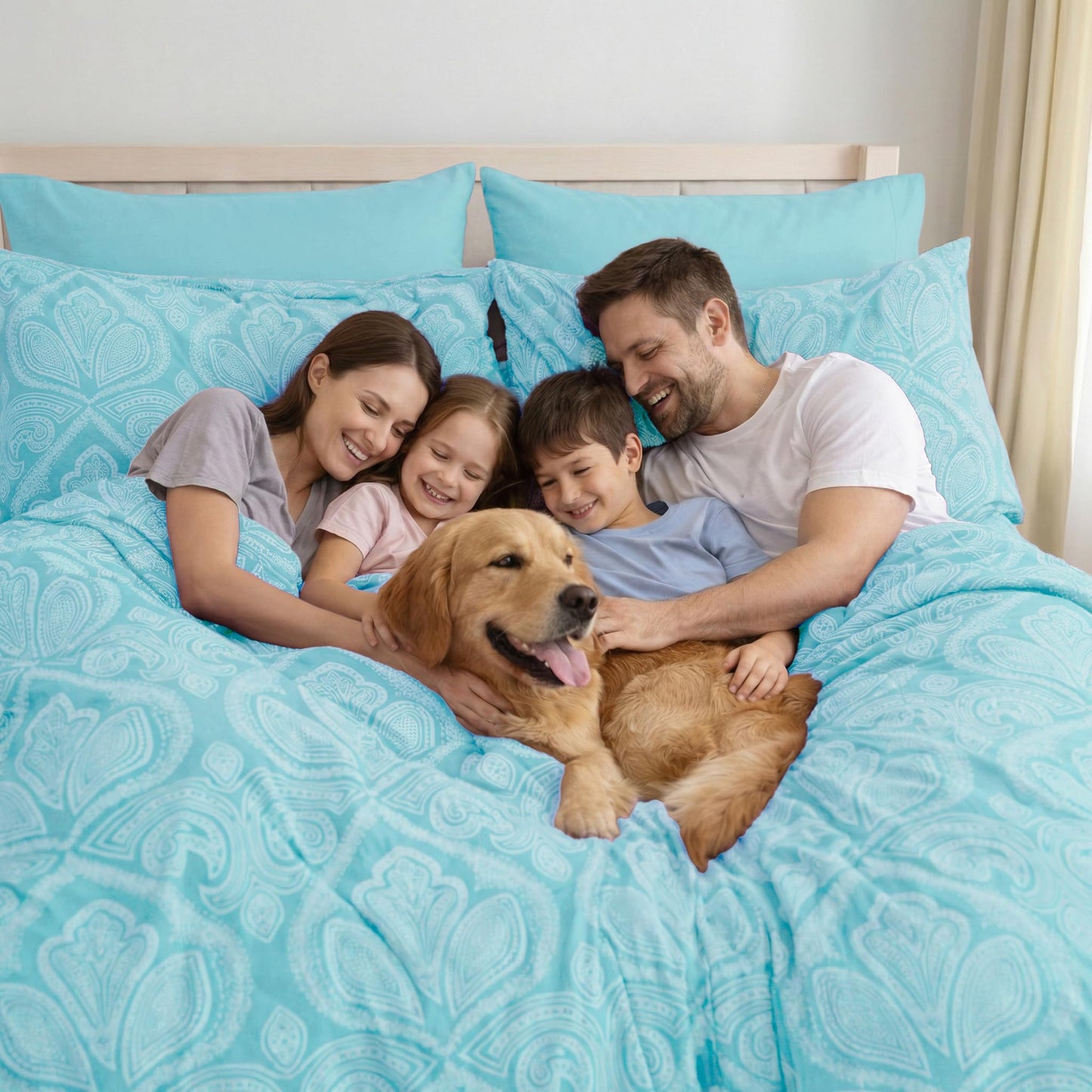 Ultra Soft Wrinkle-Free Microfiber Paisley King Sheet Set, Cute Floral Pattern Boho Print – 16" Deep Pocket Fitted Sheet, Flat Sheet & 4 Pillowcases, Breathable, OEKO-TEX - Blue