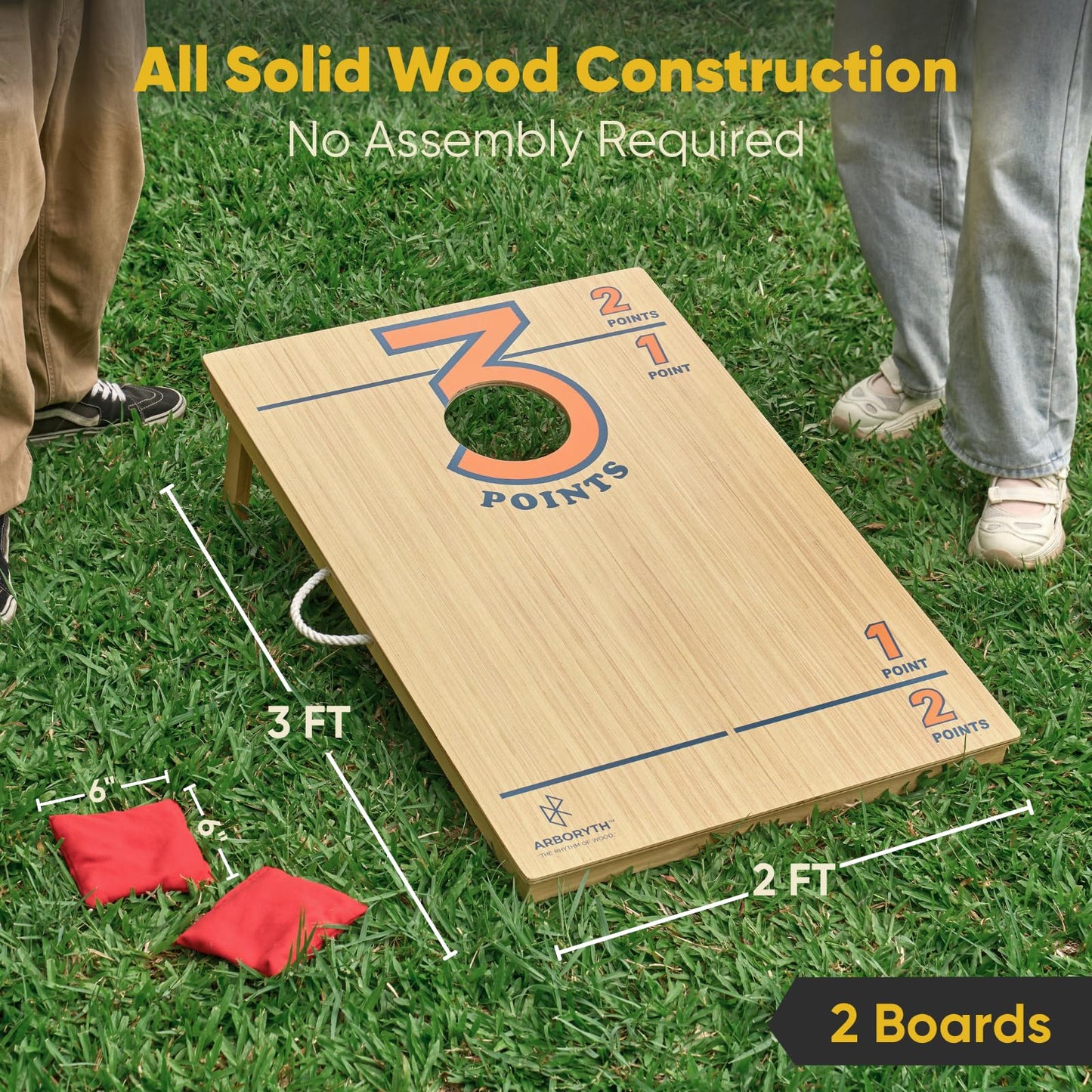 ARBORYTH Tailgate 3x2 FT Cornhole Board Set for Adults, Premium Wooden Bean Bag Toss Game with 8 All-Weather Bean Bags, Integrated Bean Bag Storage, Foldable Legs Outdoor Game - Natural
