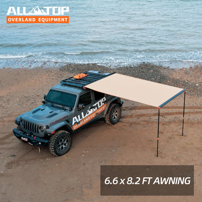 ALL-TOP Vehicle Awning 6.6'x8.2' Roof Rack Pull-Out Sun Shade UV50+, Weatherproof 4x4 Side Awning for Camping & Overland (Hardware Included)