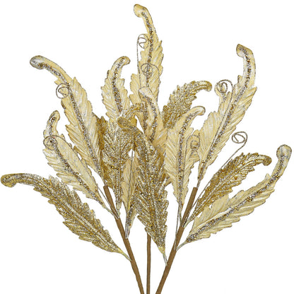 GnFlus 3 Pcs Christmas Glitter Leaves Large 27 Inch Artificial Glittered Leaf Picks and Spray Stems Ornament for Tree Wedding DIY Xmas Wreath Garland Floral Arrangement Home Decor - Gold