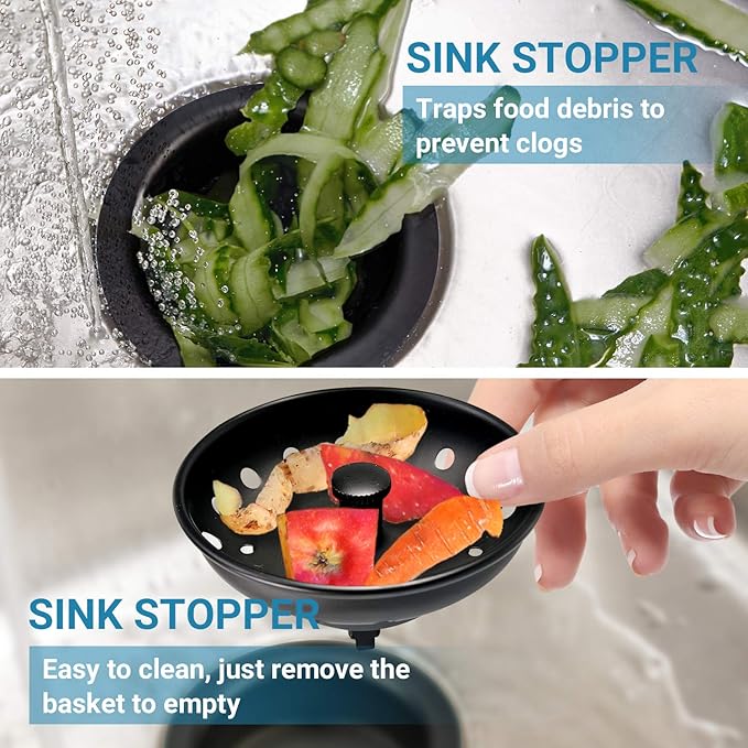 KONE Black Sink Basket Strainer Drain Stopper, 2 Pack Stainless Steel Matte
