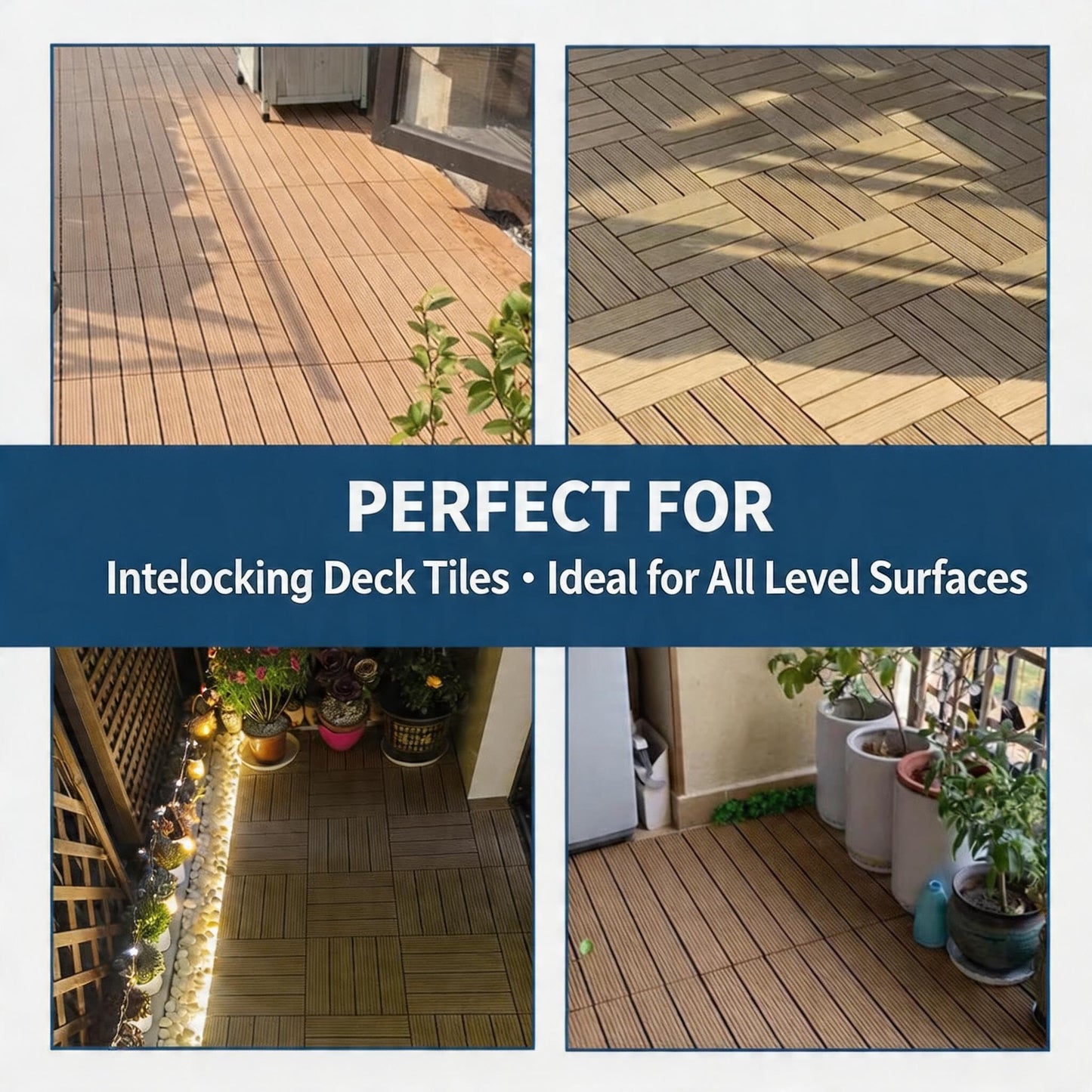 12”X12” Interlocking Deck Tiles Outdoor Waterproof Patio Flooring – Durable Composite Plastic Floor Tiles with Drainage Base, Snap Together DIY for Balcony, Pool, Backyard, Garden, Porch, 27PCS, Brown
