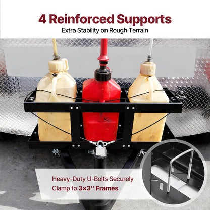 Feimire Fuel Jug Holder, Fits Two or Three 5 Gallon Gas Cans, Heavy-Duty Trailer Gas Can Mount Compatible with VP Racing Fuel Jug 5.5 Gallon(11"*14"), All-Metal Fuel Can Rack with Lock Cable & U-Bolts (3 Cans)