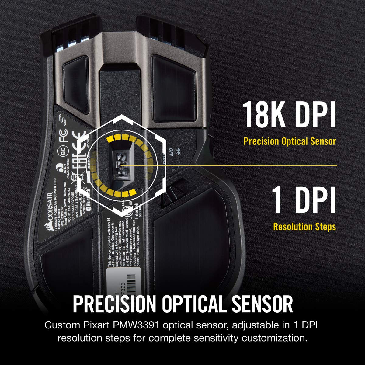 Corsair IRONCLAW RGB Wireless FPS/MOBA Gaming Mouse – 18,000 DPI – 10 Programmable Buttons – Designed for Large Hands – iCUE Compatible – PC, Mac, PS5, PS4, Xbox – Black