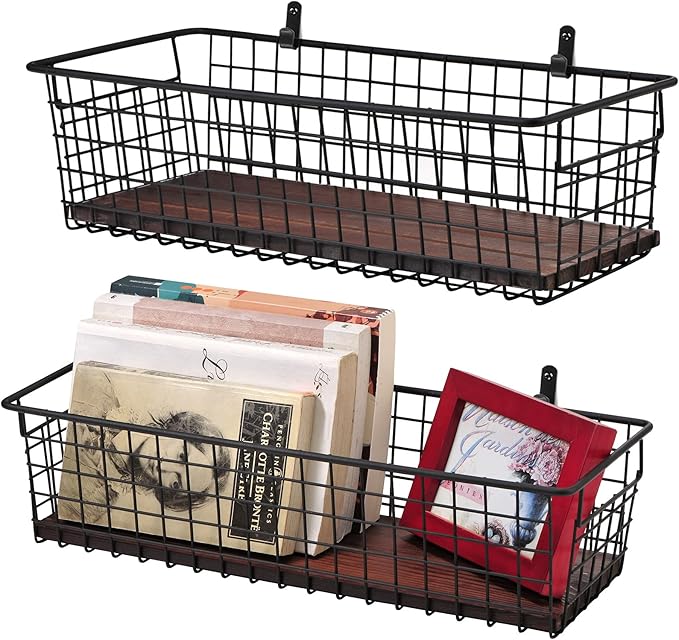 SheeChung 2 Set Portable Metal Farmhouse Wall Decor Storage Organizer Basket Bin