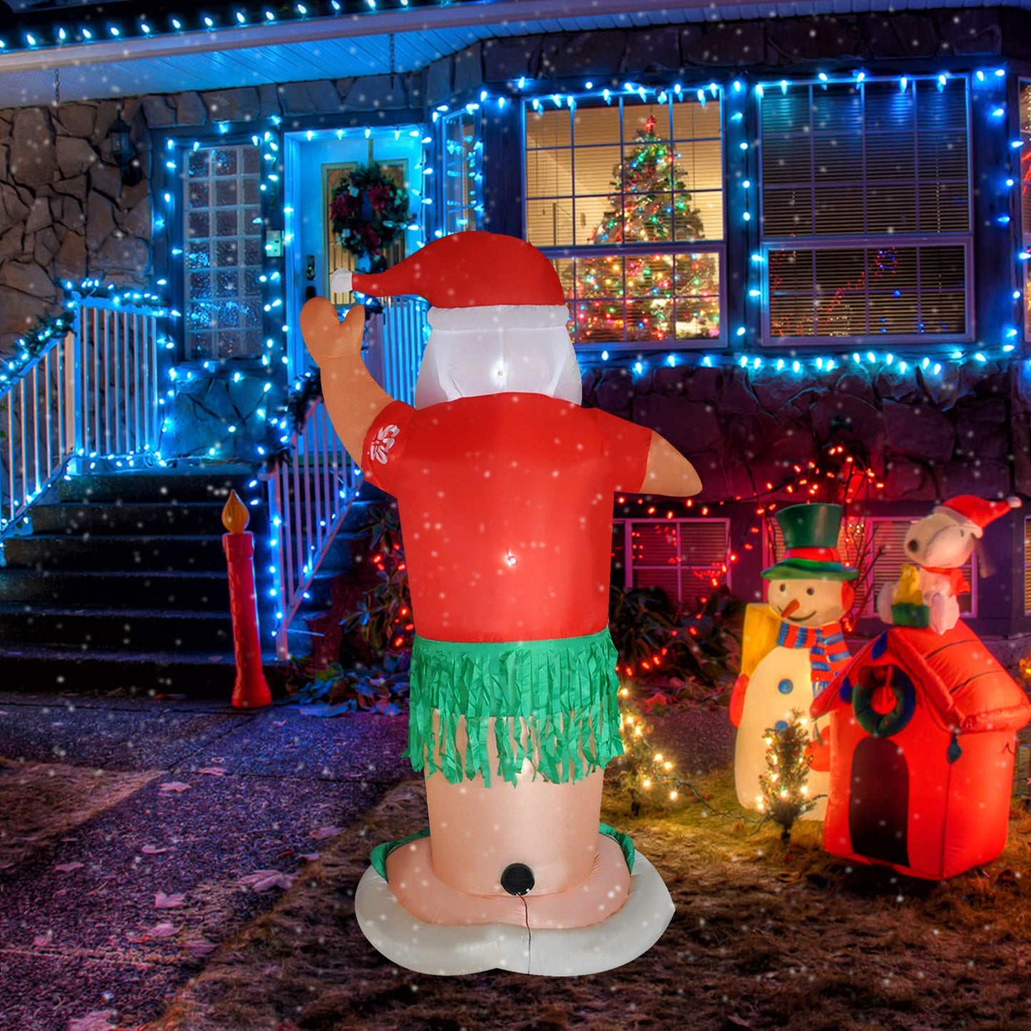 RETRO JUMP 7 Ft Christmas Inflatables Hawaiian Animated Hula Santa Inflatable Shaking Dance Santa Claus Led Lights Christmas Blow up Outdoor Lawn Yard Party Decor