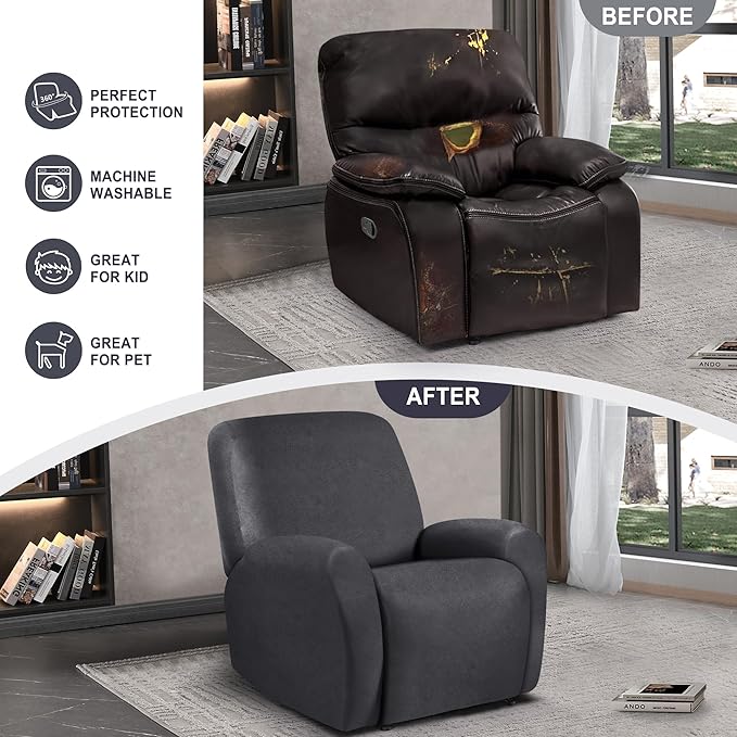 ANARACHON Leather Look Recliner Chair Covers, 4-Pieces Stretch Recliner Cover