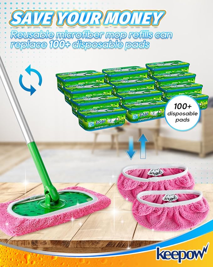 KEEPOW 4 Pack Reusable Mop Pads Compatible