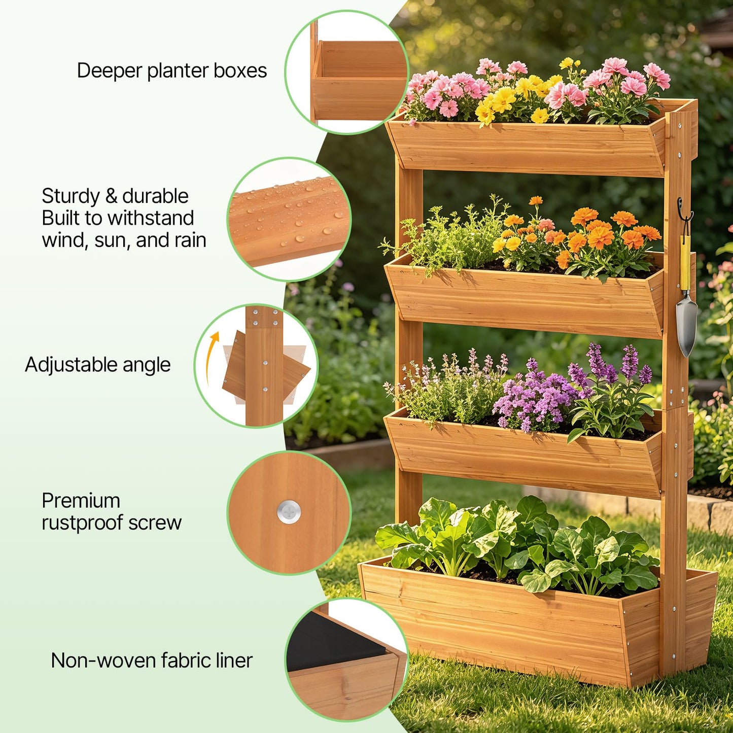 Suteck Raised Garden Bed, Vertical Wooden Raised Garden Bed, 4 Tier Garden Planters Freestanding Plant Stand Flower Rack Wooden Planter Box For Plants Flowers Herbs Vegetables Indoor Outdoor Gardening