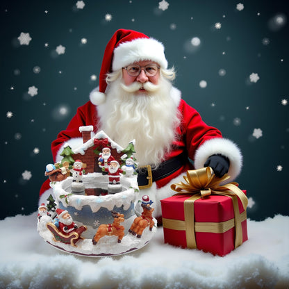 Lightahead Santa Claus Christmas Ice Skating Musical Pond Scene with 2 Figurines on Pond and Base Revolving, Santa Music Box in polyresin for Ages 15 and Above