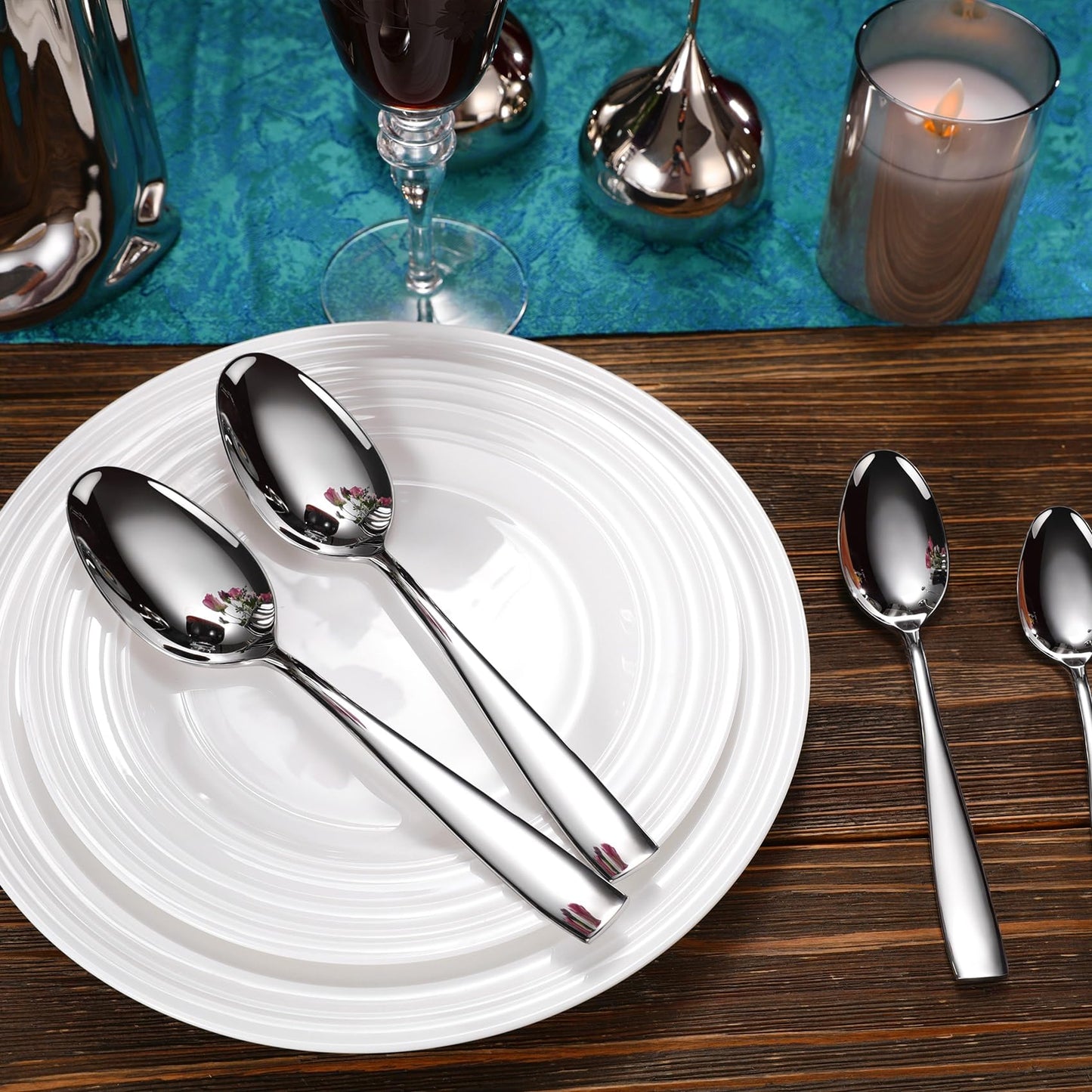 KEAWELL Premium Louis Table Utensils, 18/10 Stainless Steel, Squared Edge, Mirror Finish, Dishwasher Safe (Serving Spoons, Set of 2)