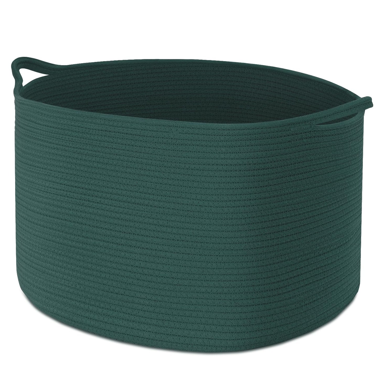 Maliton Woven Rope Basket for Blankets, Extra Large Storage, Green Laundry Hamper, Baby and Pet Toy Storage, Big Towel Basket, 22" x 22" x 14" Blanket Holder, Cotton Rope Bin