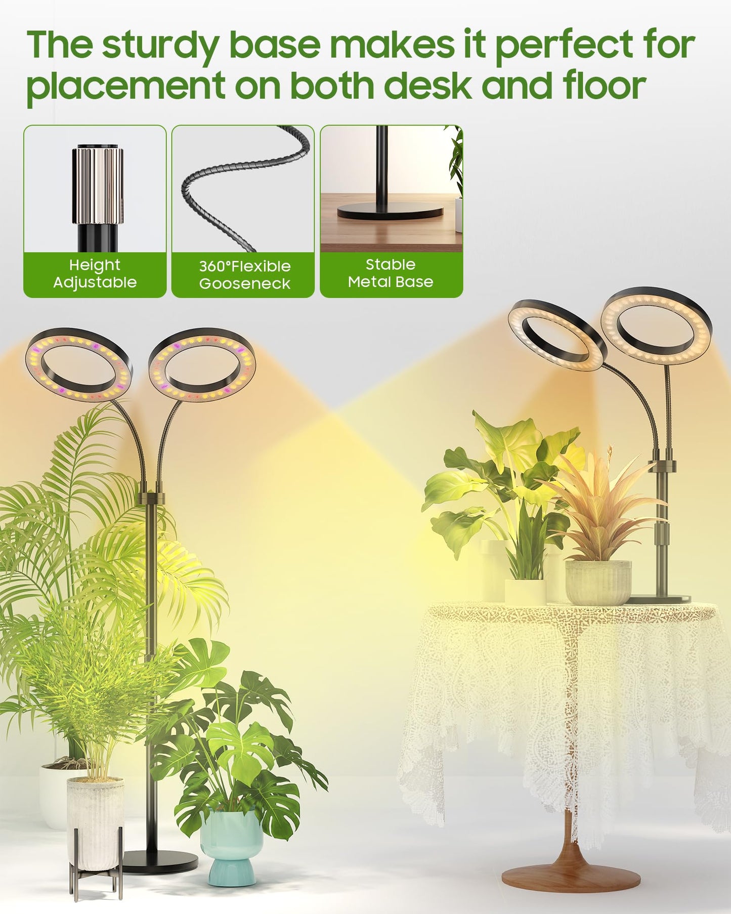 Tmsluody Grow Lights for Indoor Plants Full Spectrum, LED Plant Light with Metal Base, Plant Growing Lamps with Timer 3/9/12H, 3 Color Modes, 6 Brightness Levels, 25-38'' Adjustable Height