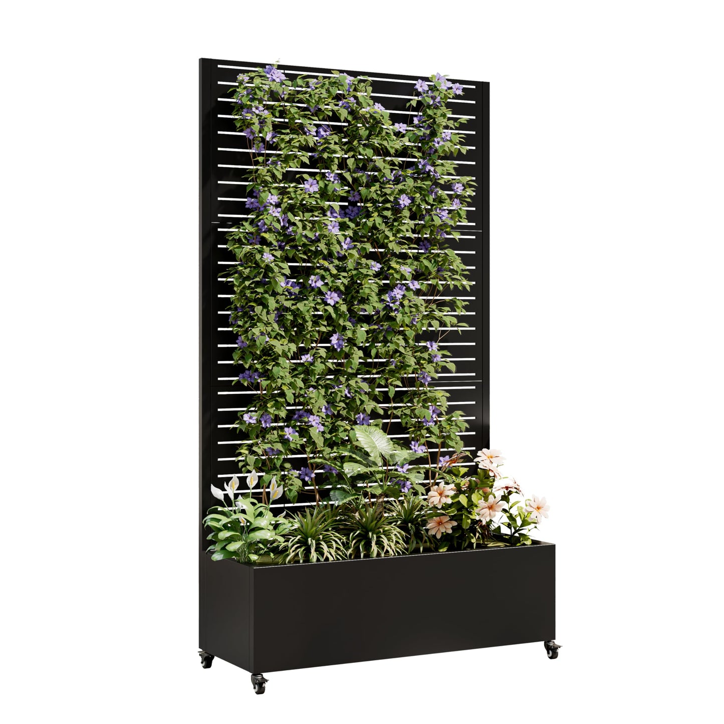 Clyrava Metal Raise Garden Bed with Trellis Outdoor Indoor, 73'' Tall Planter Box with Wheels, Large Planter with Drainage Holes & Lockable Casters for Climbing Plants, Vegetables, Vines (Rectangle A)