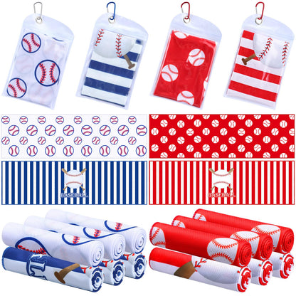 Mindsoft 12 Set Baseball Cooling Towels for Sports Team Gifts with Carrying Pouch 40 x 12 Inch Baseball Towels Bulk Microfiber Ice Cooling Rags for Birthday Party Favors Swag Bag Stuffers