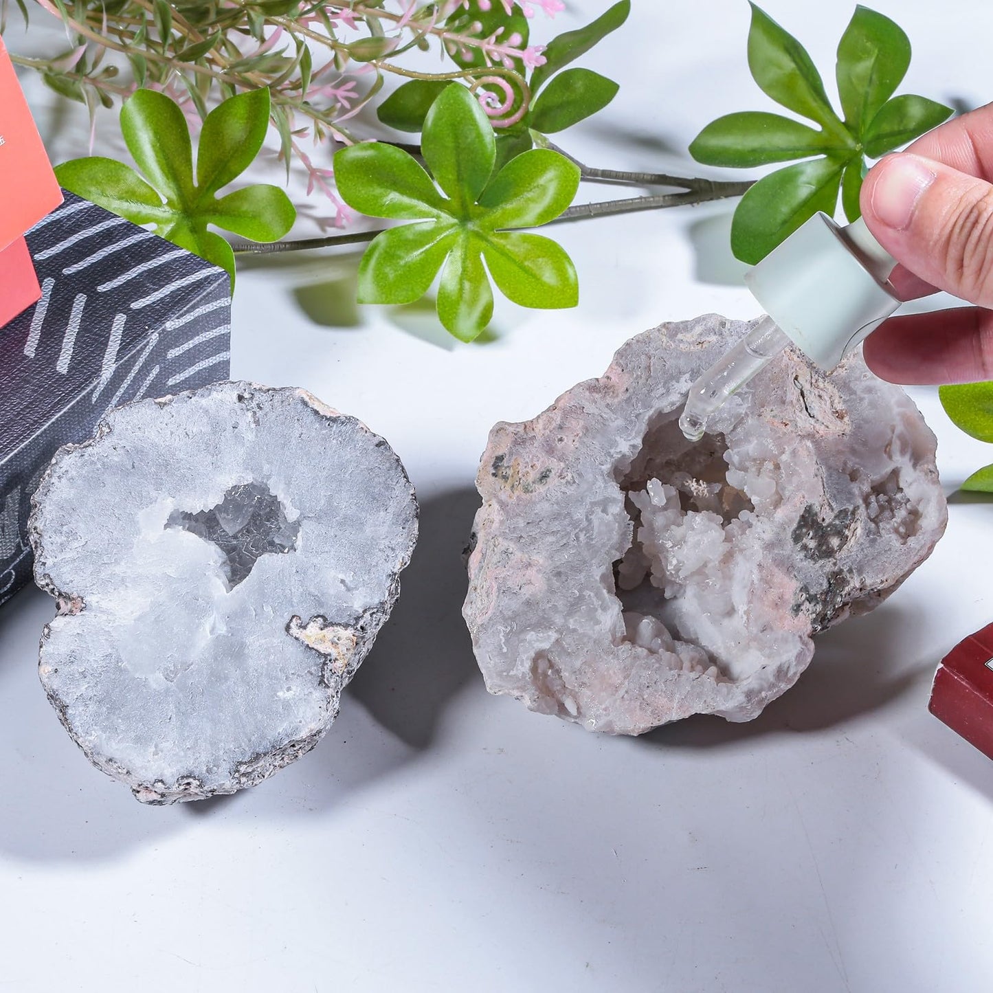 SUNYIK Mexico Agate Geode Quartz Crystal Cluster Specimen Irregular Mineral Stone Display for Home Office Decoration Reiki Healing Meditation, 0.59-1.57"(100-200g)